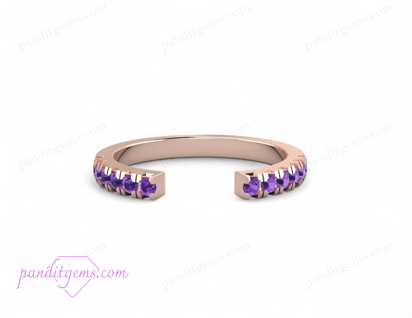 14K rose gold open gap ring featuring round amethyst gemstone with vintage-inspired design