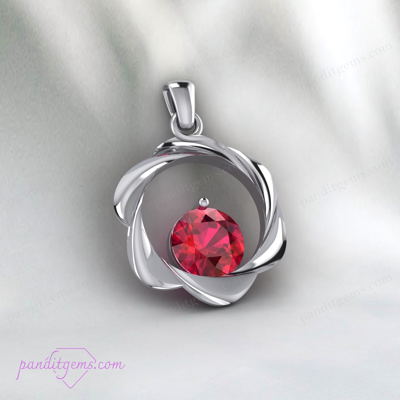 3-carat ruby in gold vermeil, round pendant for July birthdays.