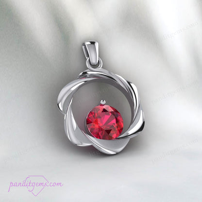 3-carat ruby in gold vermeil, round pendant for July birthdays.