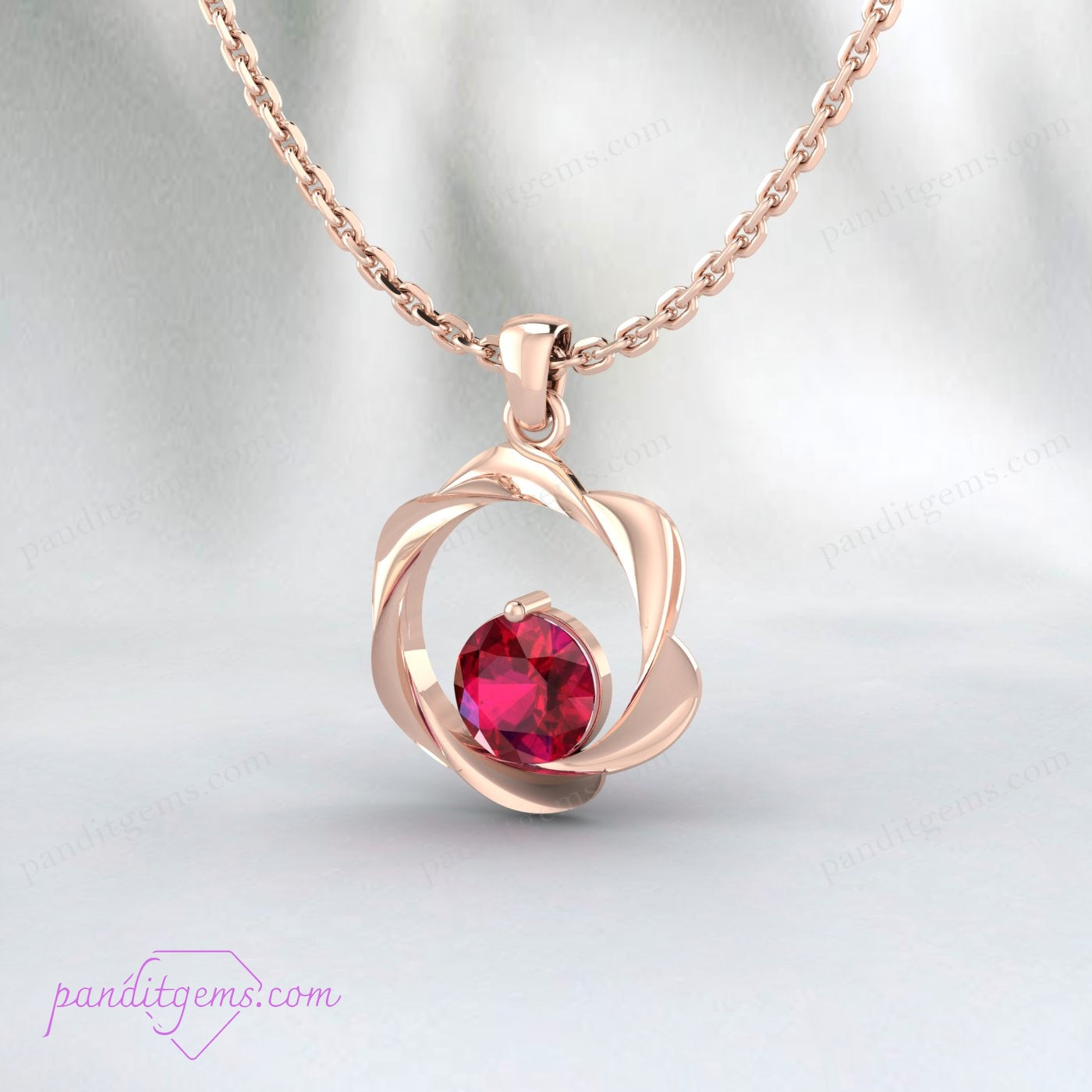 3-carat ruby necklace with round cut, set in gold vermeil.
