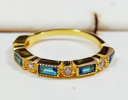 Lab Created Half Eternity Silver Band Aquamarine Baguette Cut Women Ring Us5~ 15