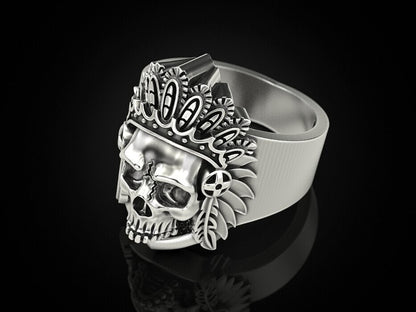 Silver Skull Wings Crown Ring Gothic Royal Biker Skull King Jewelry Ring US5~15