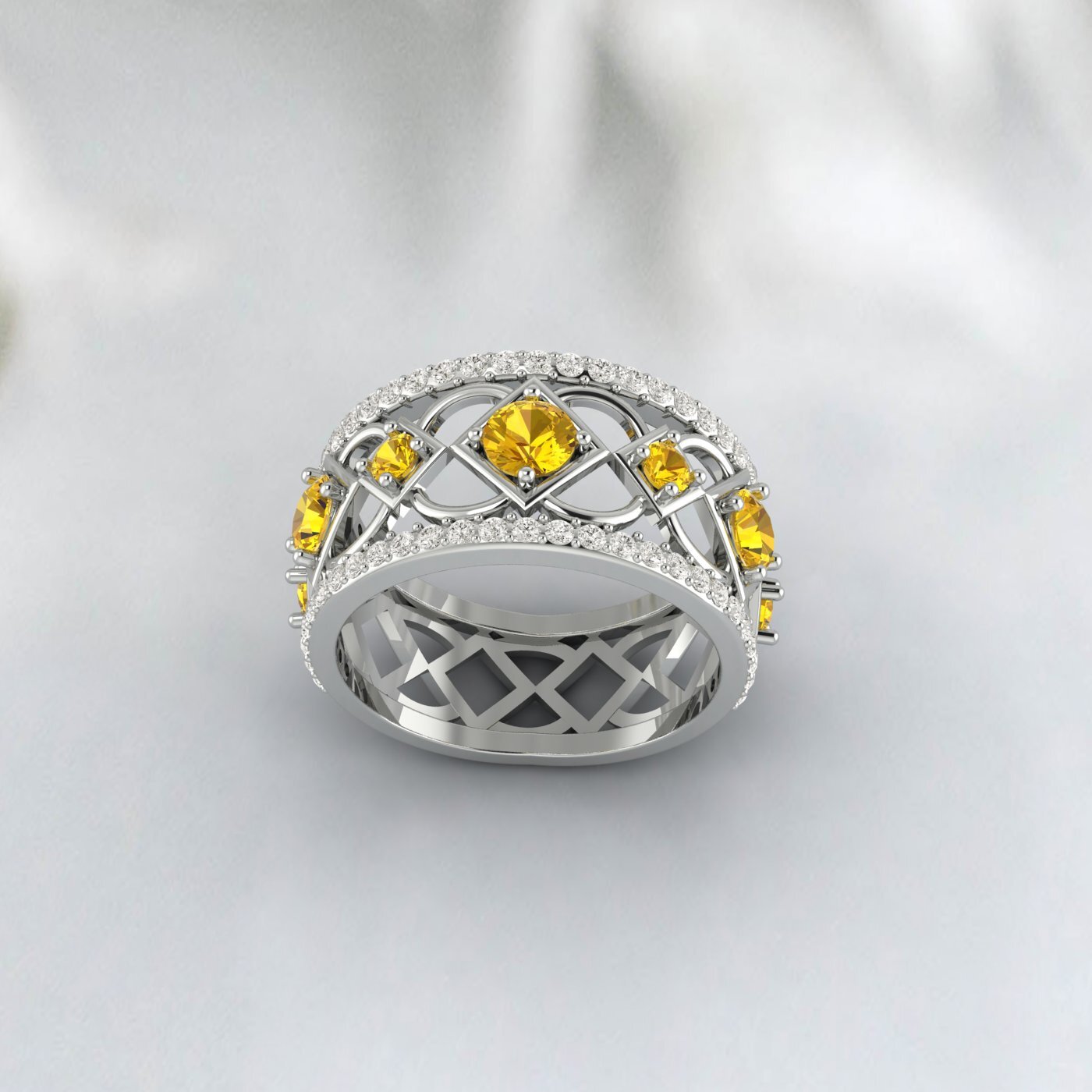 Natural Citrine Ring 925 Sterling Silver Rose Gold Wedding Band For Bride 