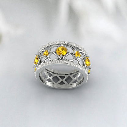 Natural Citrine Ring 925 Sterling Silver Rose Gold Wedding Band For Bride 