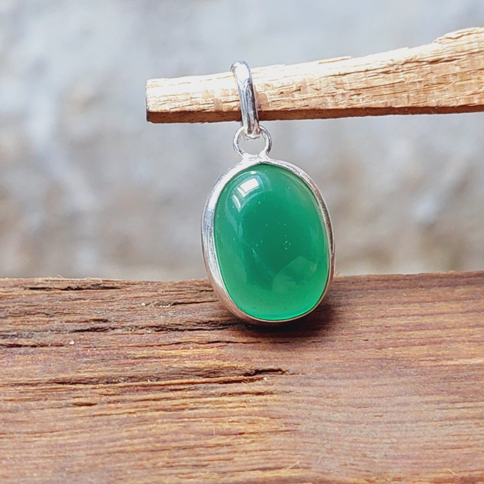 Ovel Green Onyx Pendant,925 Sterling Silver Green Gemstone Pendant Gift For Her
