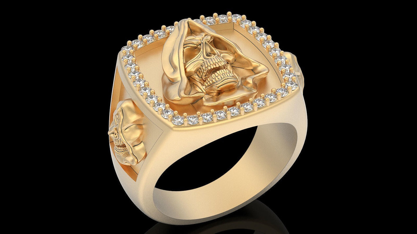 Handmade Santa Muerte Brass CZ Ring Holy Death Biker Gothic Retro Style US5~15