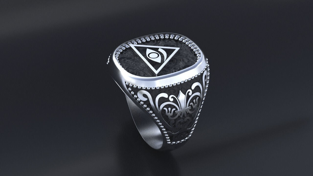 All Seeing Eye Ring 925 Silver Illuminati Pyramid Celtic Knot Design Ring US7-15