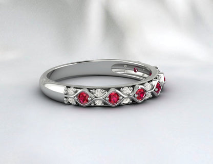 Ruby Cz Diamond Wedding Band Fine Silver Antique Unique Vintage Band Lab Created