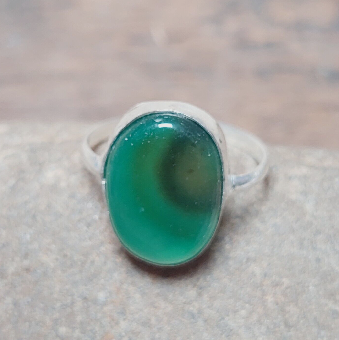 925 Sterling Silver Ring Natural Green Agate Gemstone Ring Birthstone Women Ring