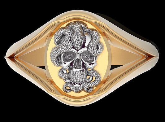Handmade Skull Snake Ring Brass Punk Biker Skull Vintage Style Jewelry US5~15