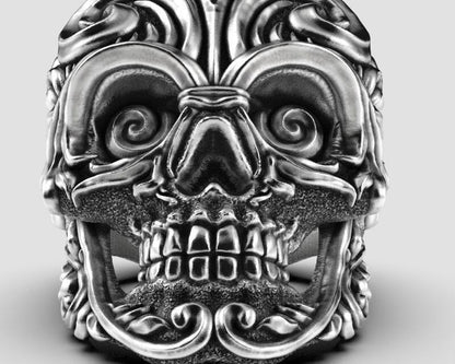 King Baby Studio Large Full Baroque Skull Ring Fine Silver Wedding Ring US5~15