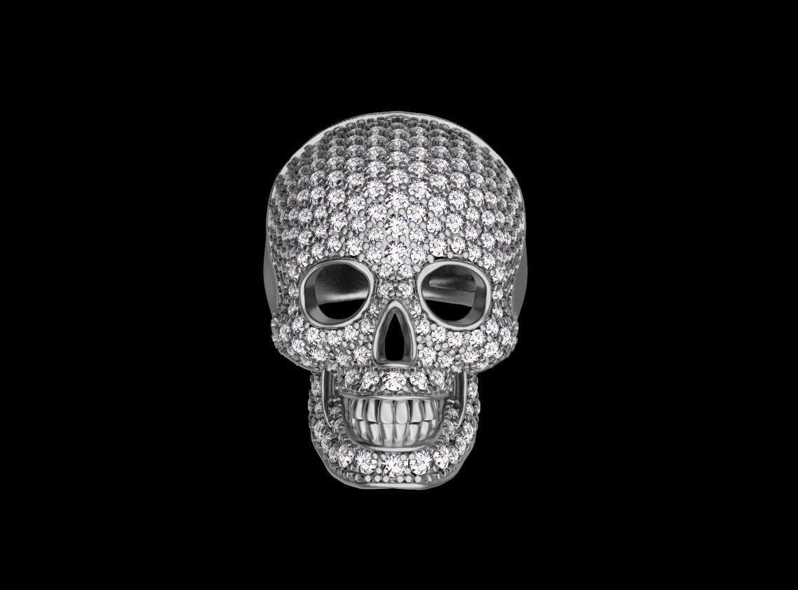 Men Skull Ring 925 Silver Moissanite Skull Ring Handmade Biker Jewelry US7~15