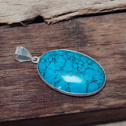 Oval Turquoise Pendant,Turquoise Necklace 925 Sterling Silver Wedding Pendant