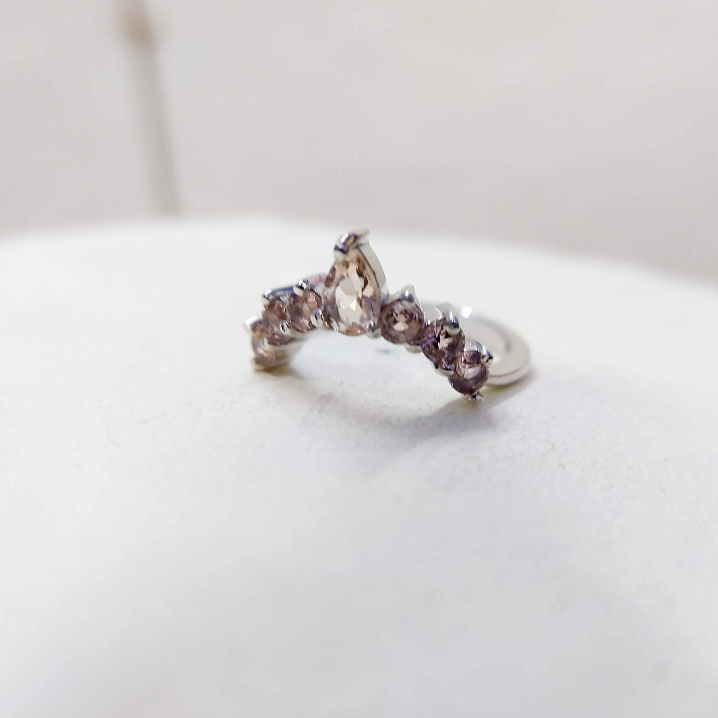 Morganite V Chevron Wedding Band Silver Art Deco Stacking Gift Women Ring US5~15