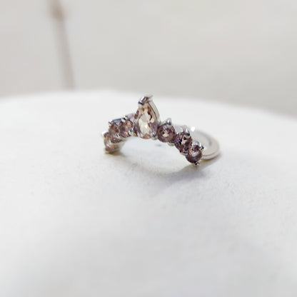 Morganite V Chevron Wedding Band Silver Art Deco Stacking Gift Women Ring US5~15
