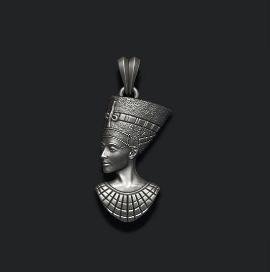 Handmade Sterling Silver Cleopatra Pendant Egyptian Queen Nefertiti Face Charm
