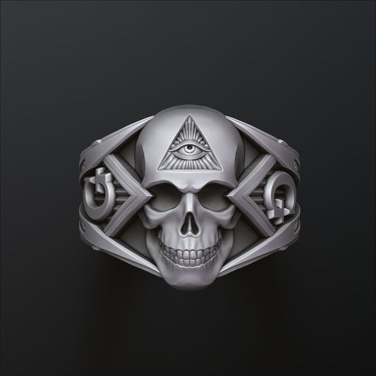 MENDEL Goth 925 Sterling Silver Masonic Skull Ring US5-15 Handmade Punk Biker