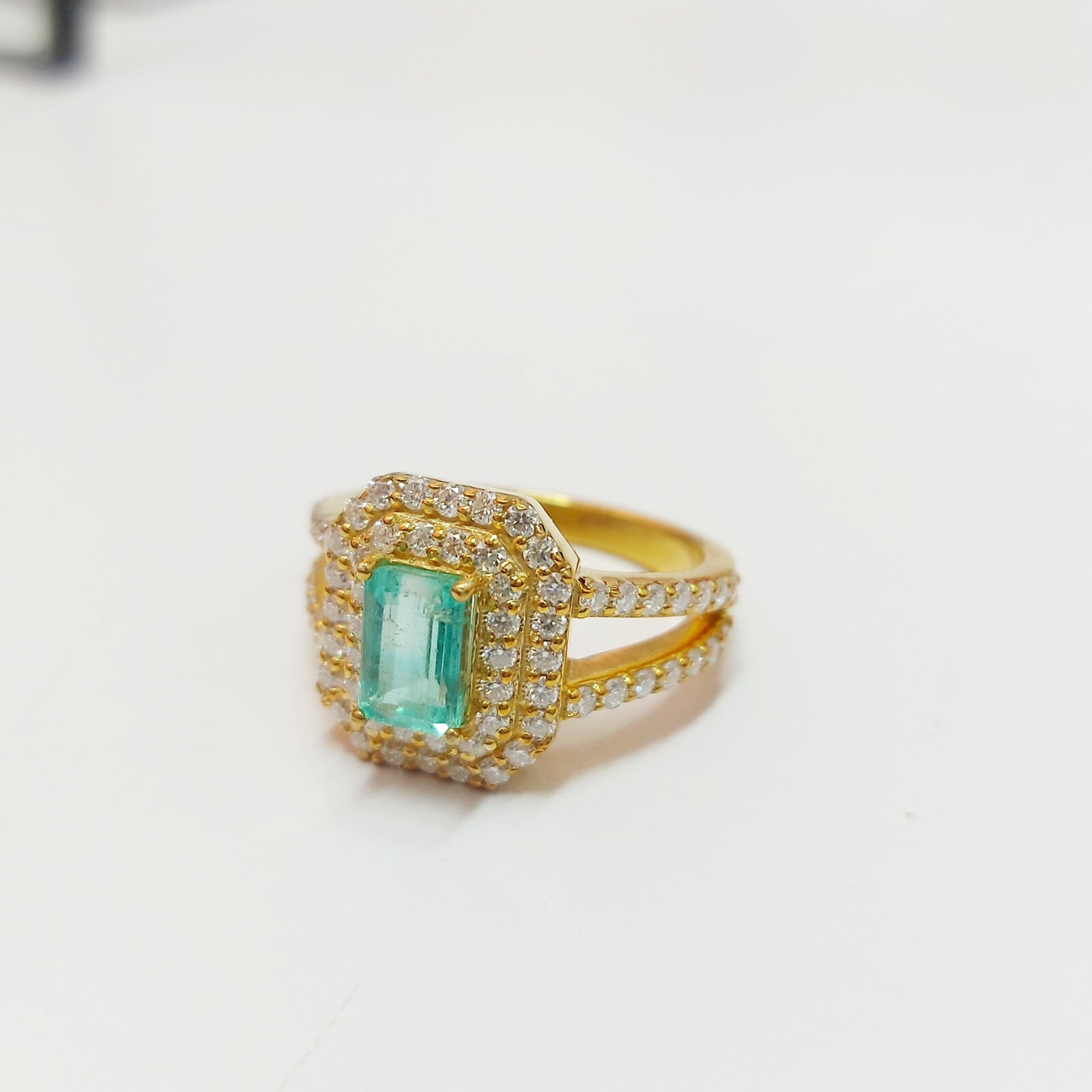 925 Silver Emerald Cut Green Emerald CZ Diamond Engagement Wedding Ring US5 ~15
