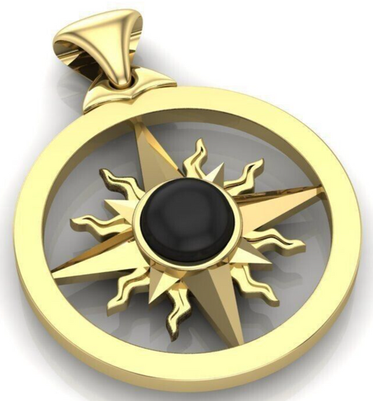 Sun Pendant For Women Jewelry Gift Classic Brass Sunflower Black Gem Necklace