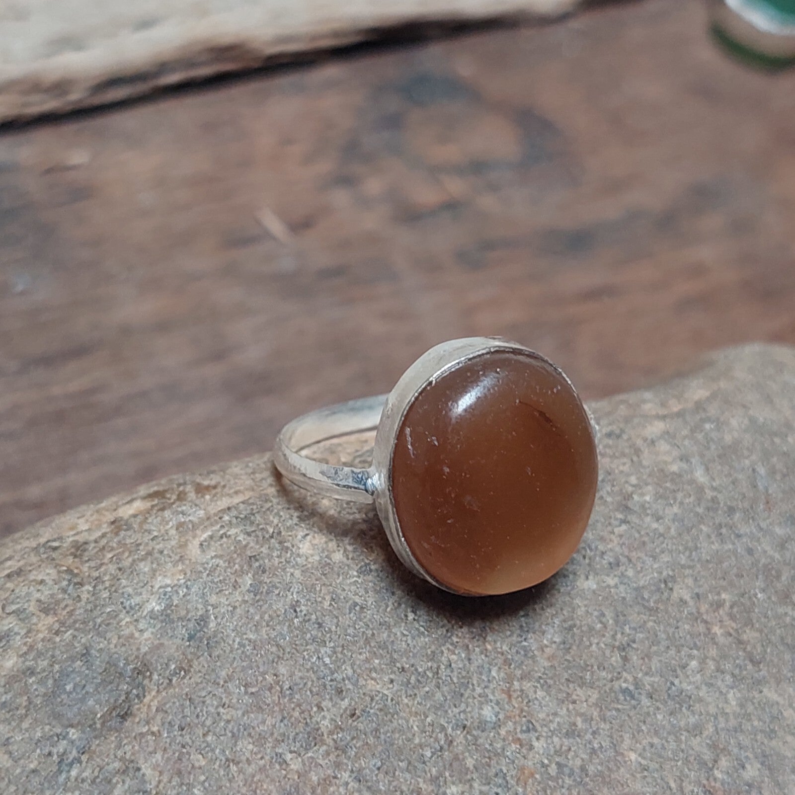 925 Sterling Silver Round Brown Agate Slice ring,Natural Brown Agate Jewelry