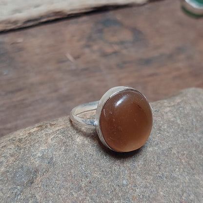 925 Sterling Silver Round Brown Agate Slice ring,Natural Brown Agate Jewelry
