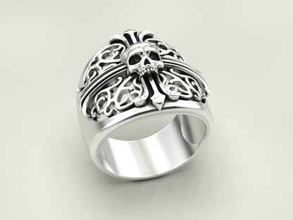Punk Gothic Skull Cross Biker Ring 925 Silver Pirate Rider Jewelry Gift US5~15