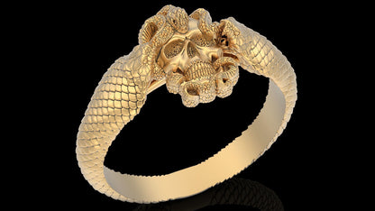 Gothic Double Snake Skull Ring Brass Handmade Punk Biker Men Retro Band US5~15