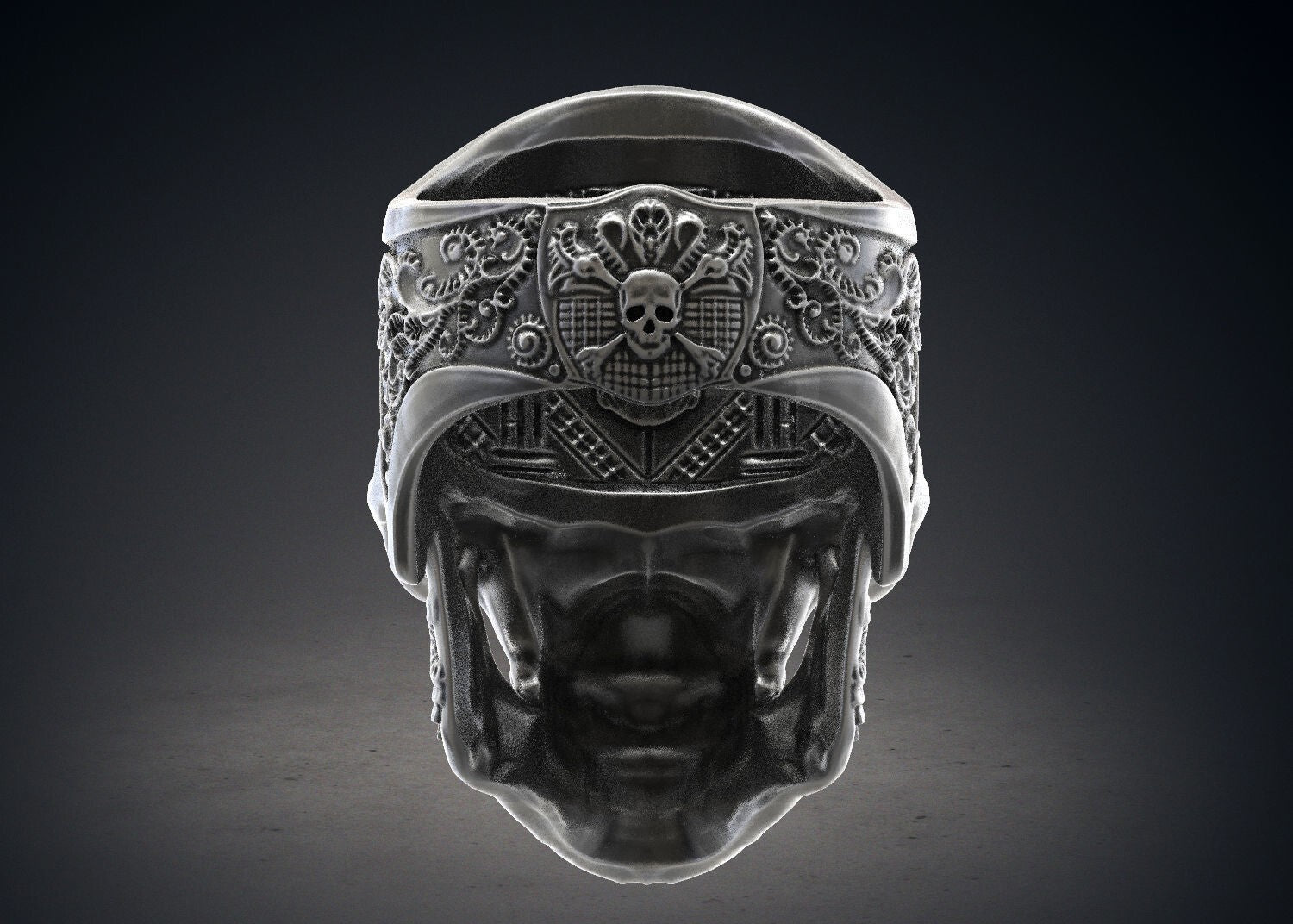 Masonic Skull Ring Oxidized Silver Gothic Freemason Biker Ring For Men US5-15