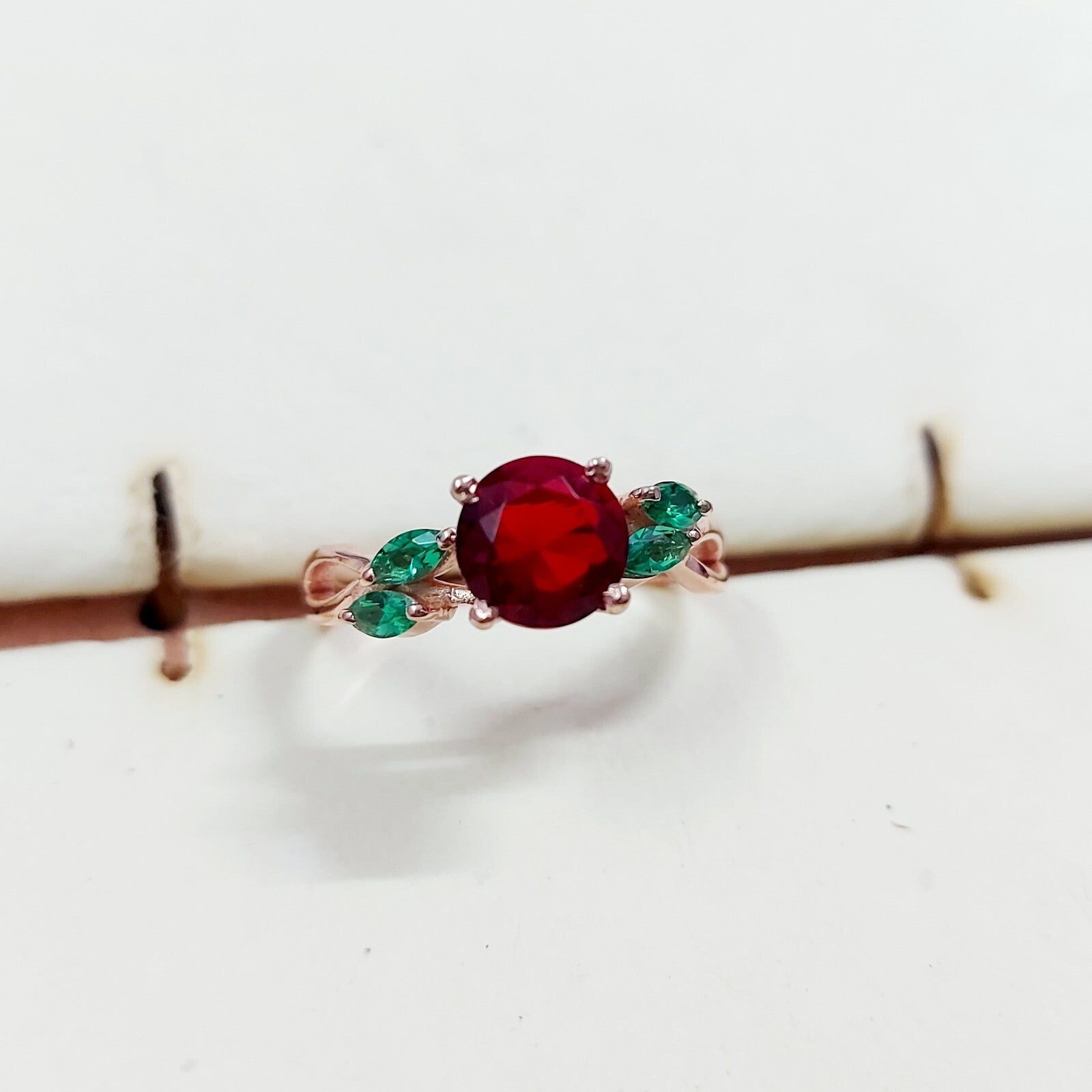 Marquise Lab Created Green Emerald with Round Ruby Wedding Women Ring US5~15