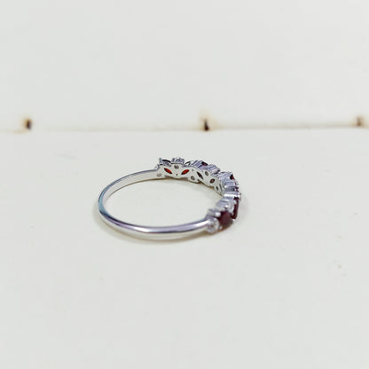 Marquise Cut Red Garnet Half Band Engagement Ring 925 Silver Women Ring Us5~15