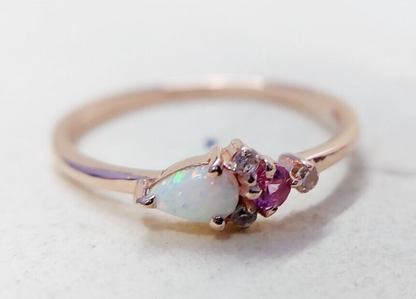 Pear Cut Opal and Pink Tourmaline Ring Gemstone Engagement Silver Ring Us5~ 15