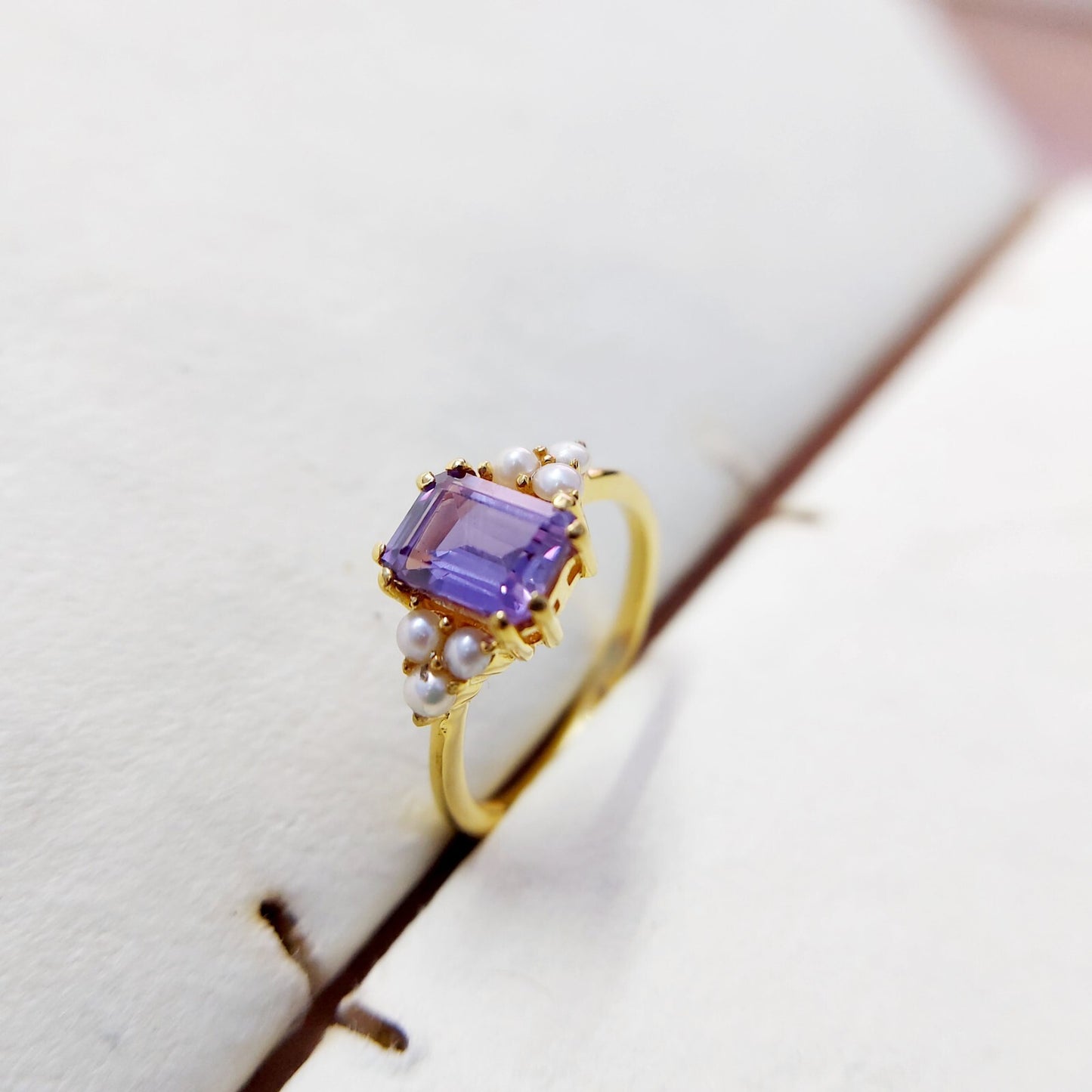 Emerald Cut Amethyst Pearl Ring 925 Silver Handmade Engagement Women Ring US5~15