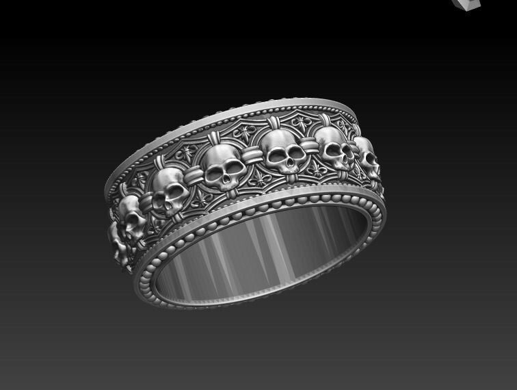 925 Sterling Silver Skull Ring Gothic Heavy Biker Band Men Women Punk US5~15