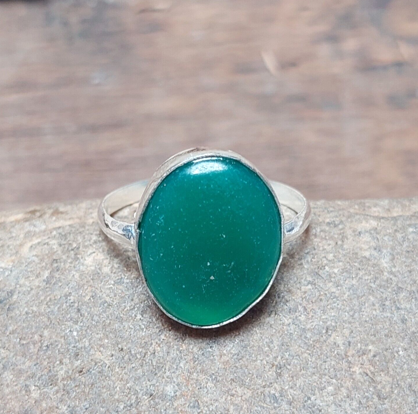 925 Sterling Silver Oval Green Onyx Ring Statement Ring,Women Simple green ring