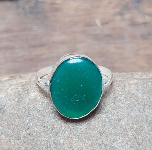 925 Sterling Silver Oval Green Onyx Ring Statement Ring,Women Simple green ring