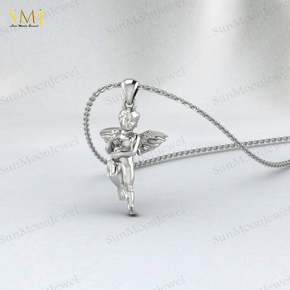 Cherubim Baby Angel Necklace Wings Charm Necklace 925 Sterling Silver For Her