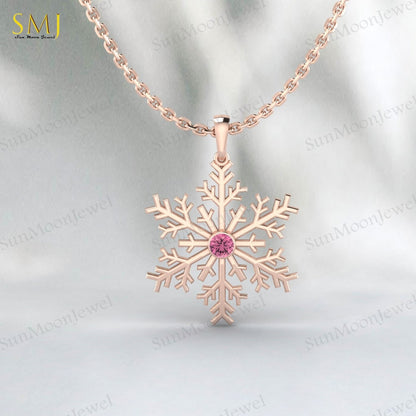 Pink Tourmaline Snowflake Necklace 925 Sterling Silver For Women Frozen Winter