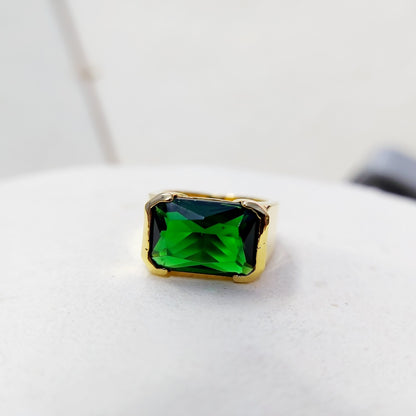 Natural Emerald Gemstone Signet Ring 925 Silver Men Band Anniversary Gift US5~15
