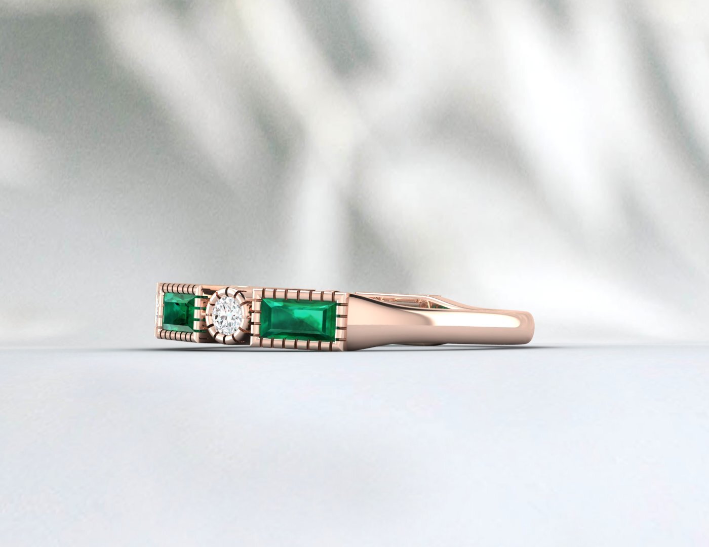 Baguette Cut Emerald & Cubic Zirconia Half Eternity Fine Silver Band Lab Created