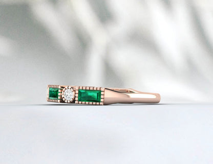 Baguette Cut Emerald & Cubic Zirconia Half Eternity Fine Silver Band Lab Created