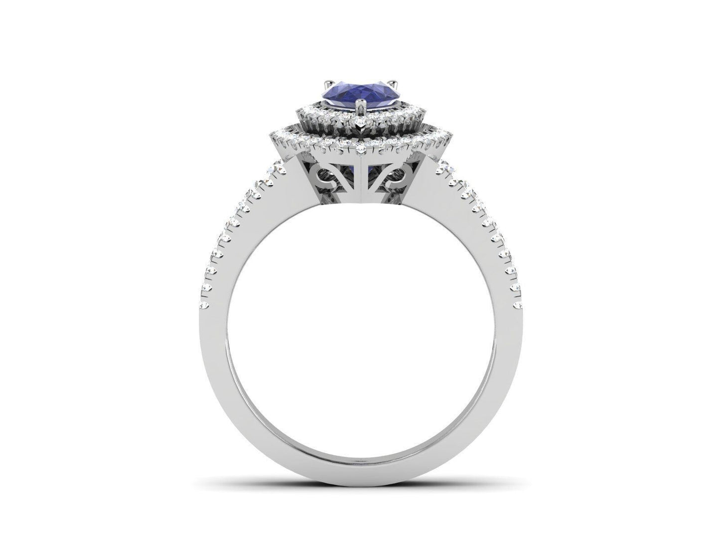Pear Cut Blue Tanzanite Halo Engagement Band Ring 925 Silver Gift For Her US5-15
