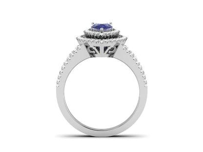 Pear Cut Blue Tanzanite Halo Engagement Band Ring 925 Silver Gift For Her US5-15