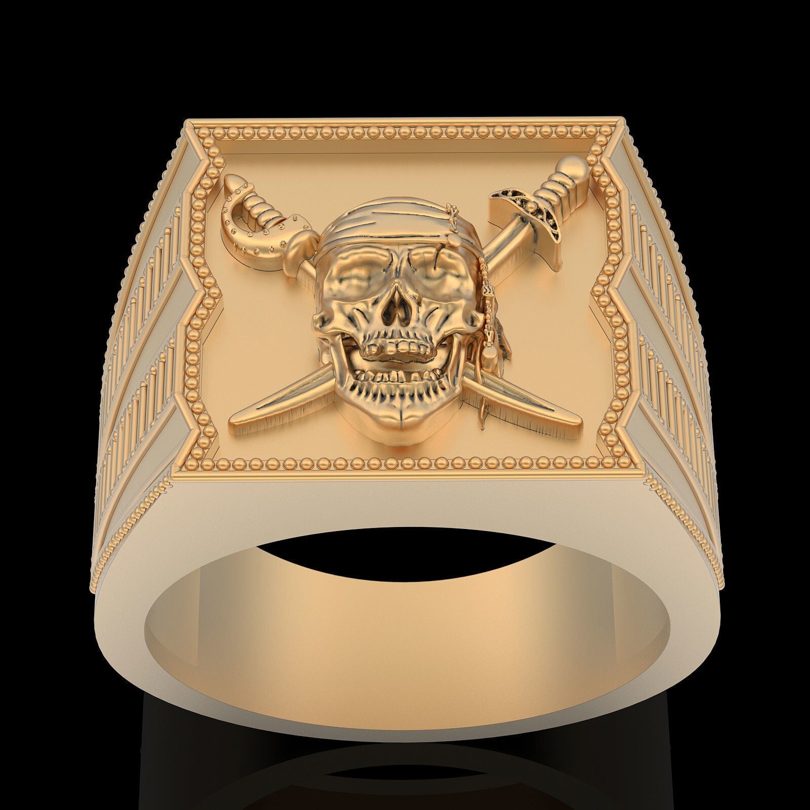 Gothic Pirate Skull Sword Cross Ring Brass Biker Vintage Men Jewelry Gift US5~15
