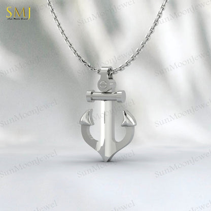 925 Silver Anchor Necklace For Men Groomsmen Gift Men's Necklace Silver Nautical