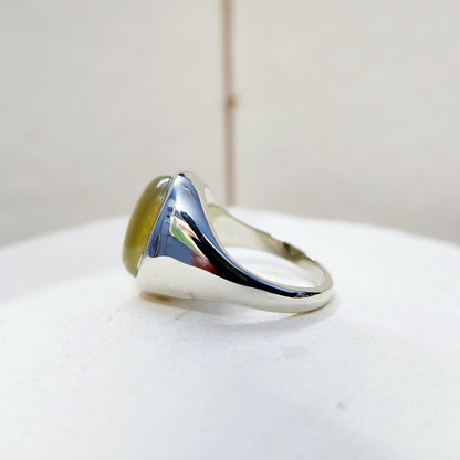 Yellow Cats Eye Chrysoberyl Ring Wide Band Handmade 925 Silver Men Ring US5~15
