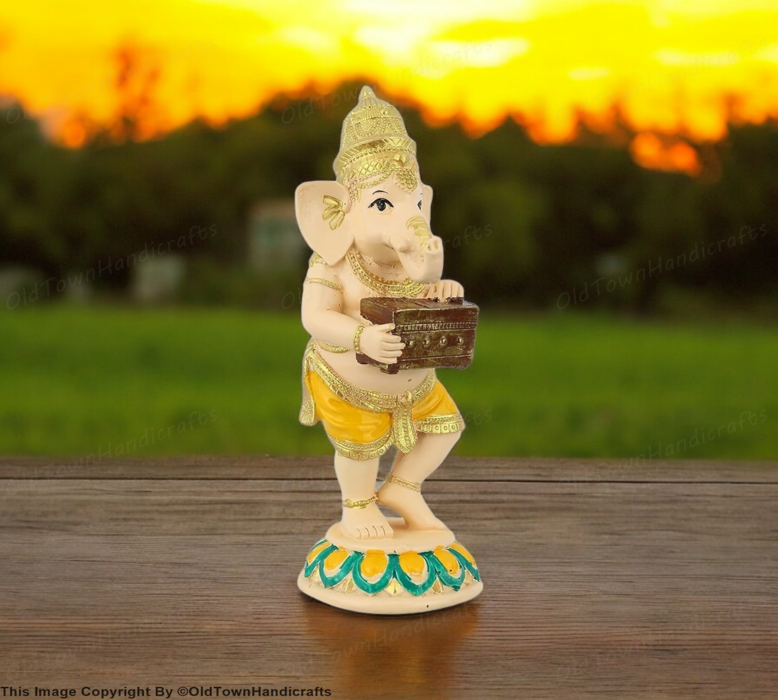 Lord Ganesha Dancing Playing Harmonium Ganesh Figurine Decorative Showpiece