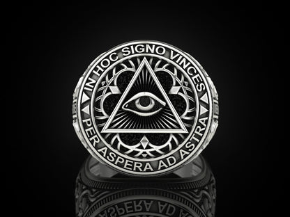 Masonic Freemason Third Eye 925 Sterling Silver Men's Biker Ring US7-15 Gift Men