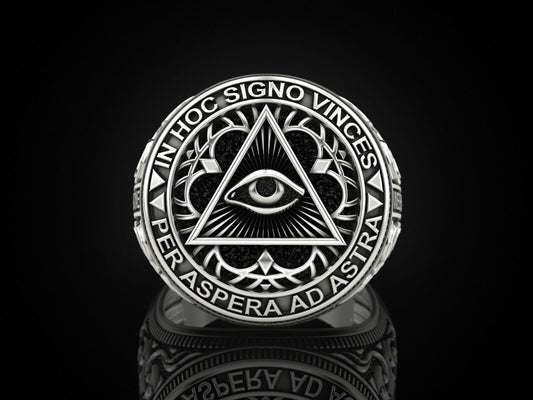 Masonic Freemason Third Eye 925 Sterling Silver Men's Biker Ring US7-15 Gift Men