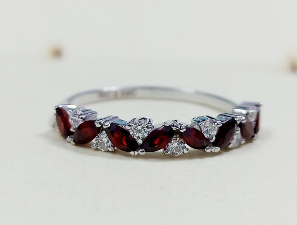 Marquise Cut Red Garnet Half Band Engagement Ring 925 Silver Women Ring Us5~15