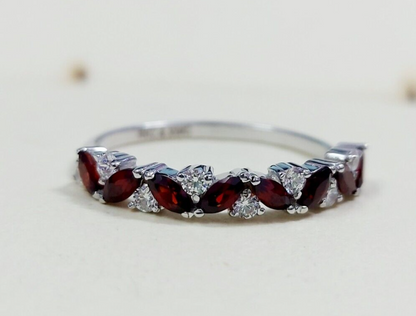 Marquise Cut Red Garnet Half Band Engagement Ring 925 Silver Women Ring Us5~15